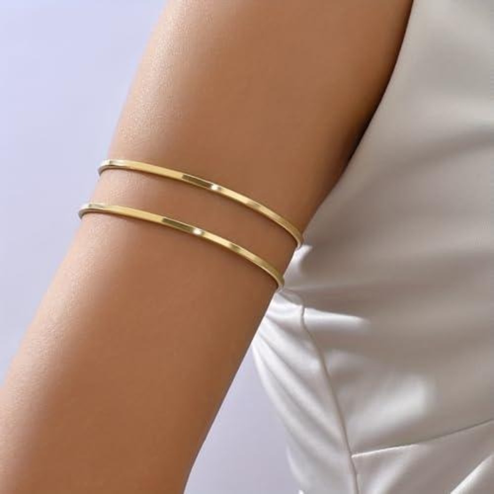 Gold Double Band Upper Armβ Cuff Minimalist Statement Armlet Bangle Bracelet